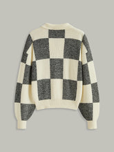 Checkered Wool Blend Polo Knit Top